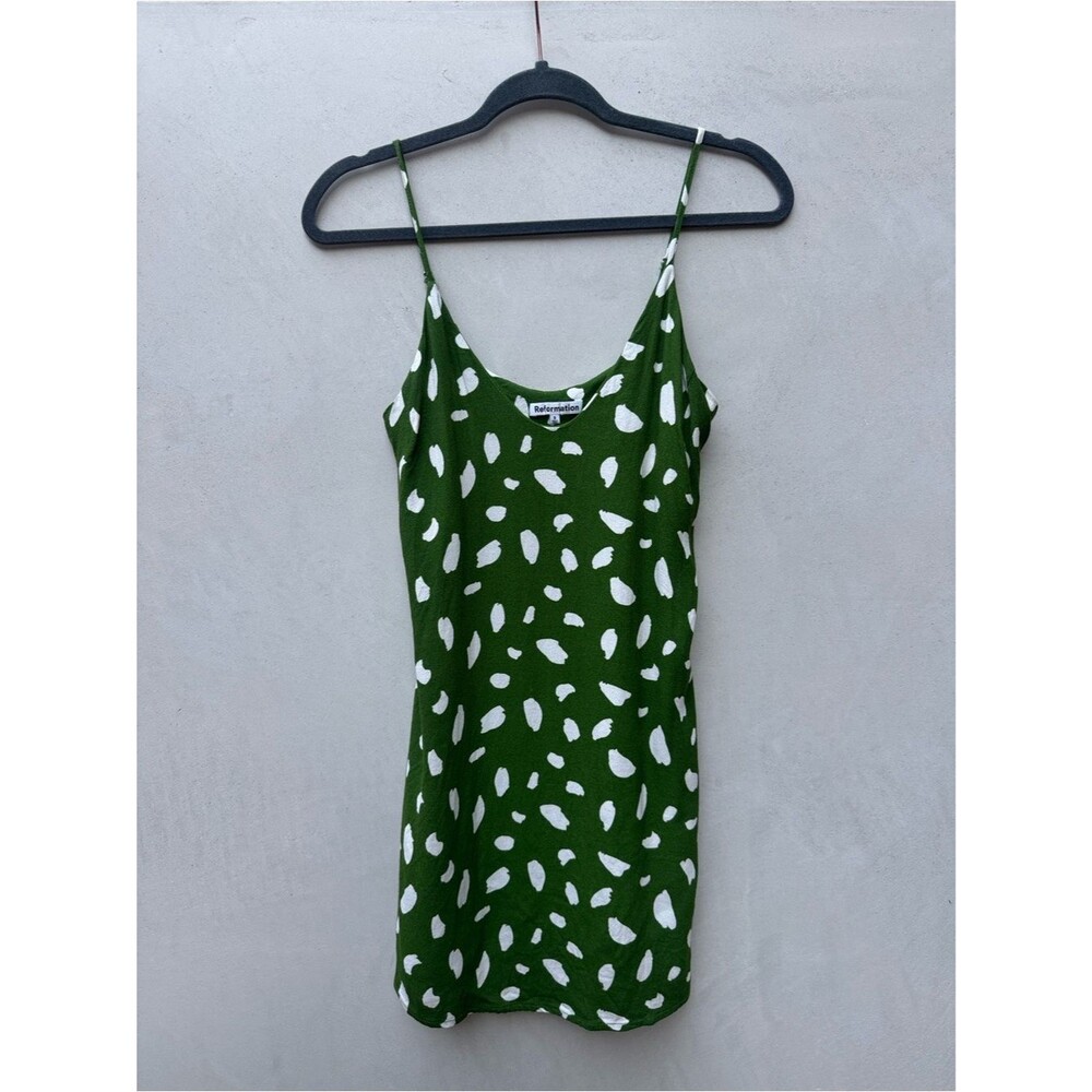 Reformation Ventura Mini Slip Dress Green White Abstract Spot Print Small